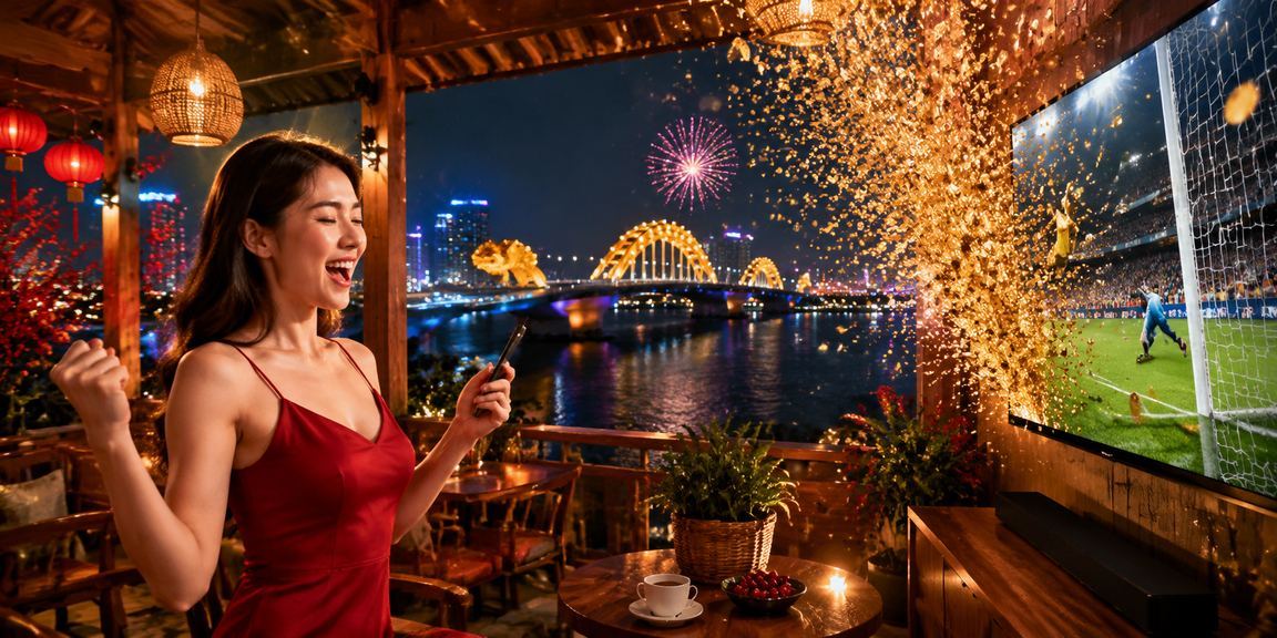 Người dùng Đà Nẵng đọc phân tích kèo bóng đá trên điện thoại bên ly cà phê