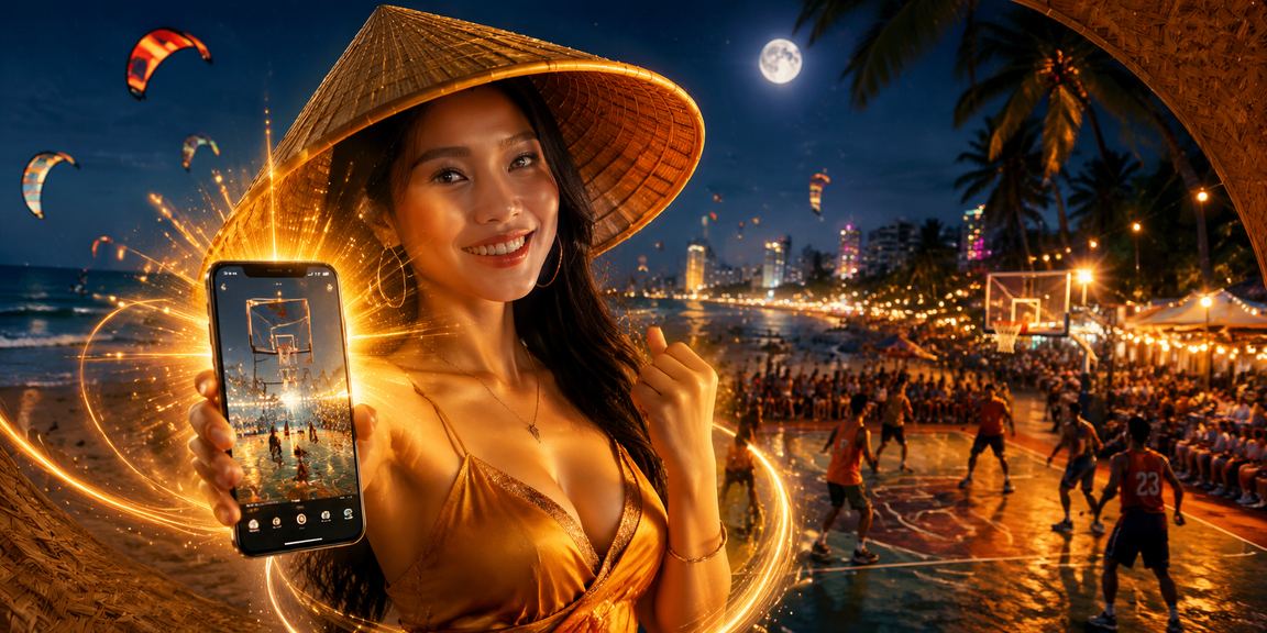 Người dùng tại Mũi Né theo dõi kết quả bóng rổ và kiểm tra voucher hoàn tiền thể thao trên điện thoại
